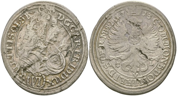 Силезия-Вюртемберг-Эльс 6 крейцеров 1713 CVL, Карл Фредерик Эльский (1704-1744)