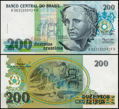 Бразилия 200 крузейро 1990 (UNC Pick 229)