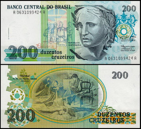 Бразилия 200 крузейро 1990 (UNC Pick 229)