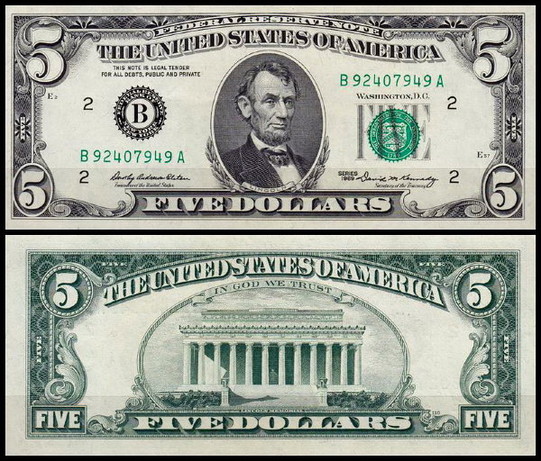 США 5 долларов 1969 (UNC Pick 450a) Federal Reserve Note