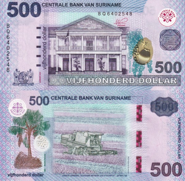 Суринам 500 долларов 2024 (UNC Pick 166b)