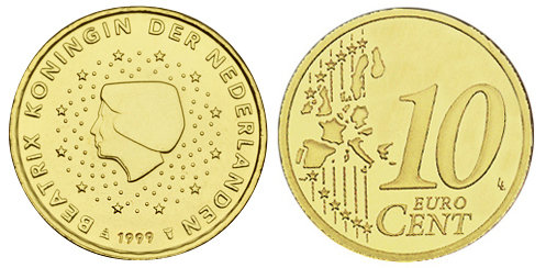 Нидерланды, 10 центов 1999 (UNC, латунь)