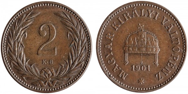 Венгрия, 2 филлера 1901 год, UNC