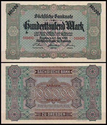 Саксония 100.000 марок 1923 (UNC Pick S960)