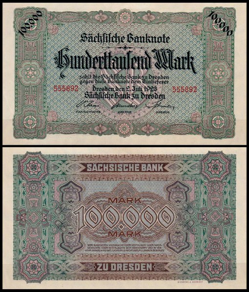 Саксония 100.000 марок 1923 (UNC Pick S960) Саксония 100.000 марок 1923 (UNC Pick S960)