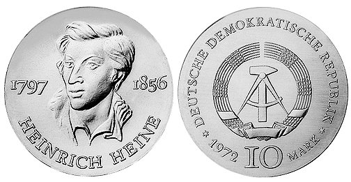 ГДР, 10 марок 1972 год, Генрих Гейне