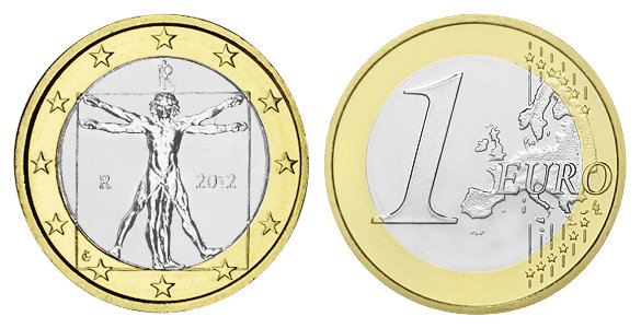 Италия, 1 евро 2012 (UNC, биметалл)