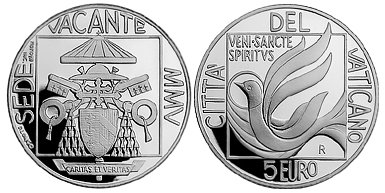 Ватикан, 5 евро 2005 год, Вакантный престол, ПРУФ