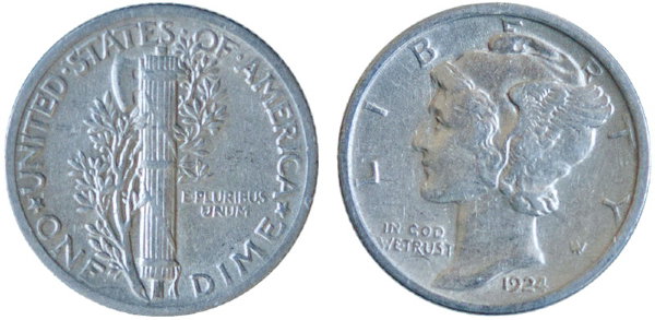 США, 10 центов 1924 год, XF №1