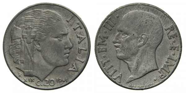 Италия, 20 чентезимо 1941 год