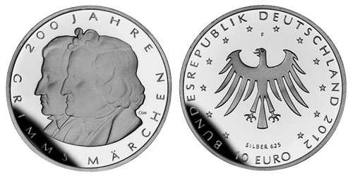 Германия, 10 евро 2012 F (PROOF) 200 лет сказкам братьев Гримм