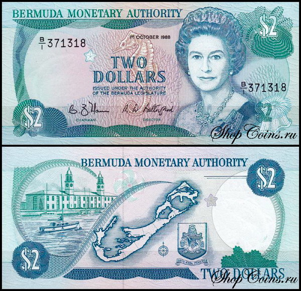 Бермудские острова 2 доллара 1988 (UNC Pick 34a)