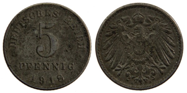 Германия, 5 пфеннингов 1918 год 