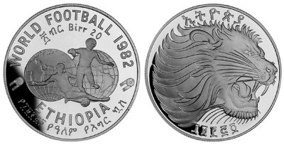Эфиопия, 20 быр 1982 (PROOF, серебро) Чемпионат мира по футболу в Испании