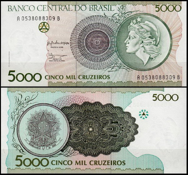 Бразилия 5000 крузейро 1990 (UNC Pick 227)