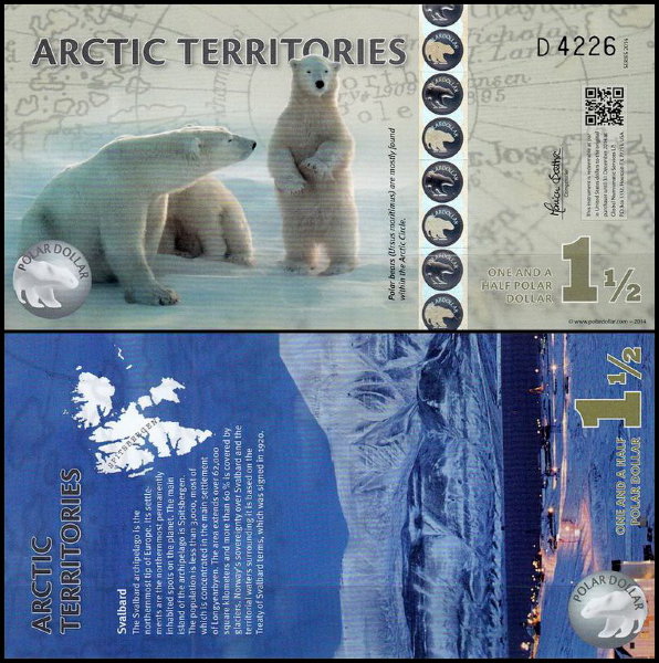 Арктические территории 1,5 доллара 2014 год. UNC