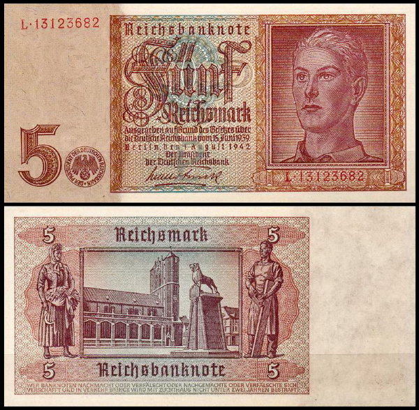 Германия 5 марок 1942 UNC P.186a