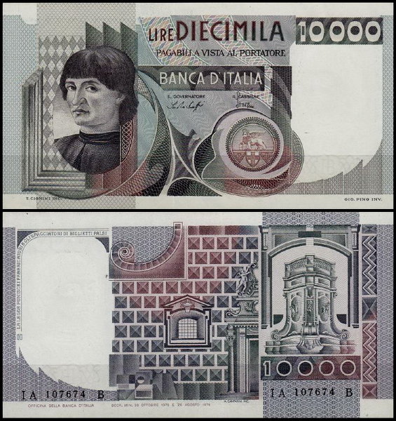 Италия 10000 лир 1976-1984 (UNC Pick 106)