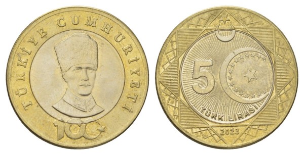 Турция, 5 лир 2024 год - 100-летие Турецкой Республики