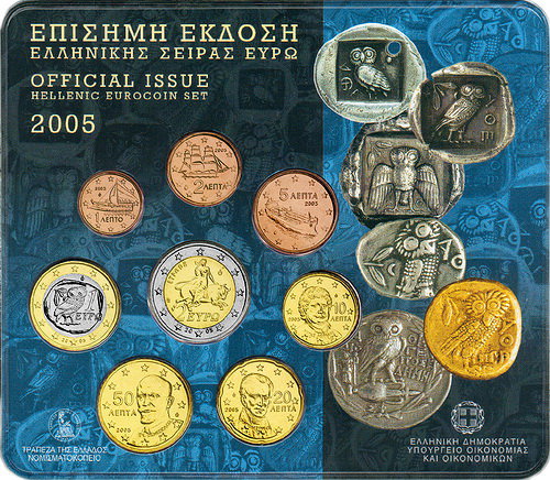 Греция, Набор монет 2005 года (блистер)