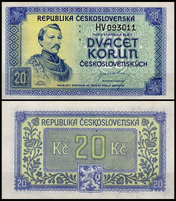 Чехословакия 20 крон 1945 (UNC Pick 61s)