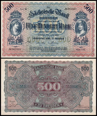 Саксония 500 марок 1922 (UNC Pick S954)