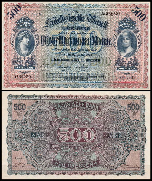 Саксония 500 марок 1922 (UNC Pick S954) Саксония 500 марок 1922 (UNC Pick S954)