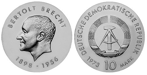 ГДР, 10 марок 1973 год, Бертольт Брехт