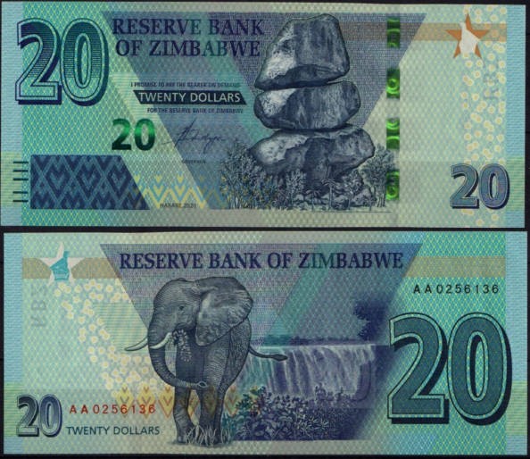 Зимбабве 20 долларов 2020 (UNC Pick 104)