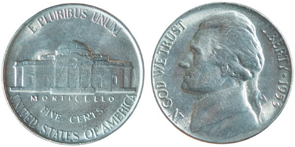США, 5 центов 1953 год, UNC №7