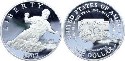 США, 1 доллар 1997 год, Джеки Робинсон, ПРУФ
