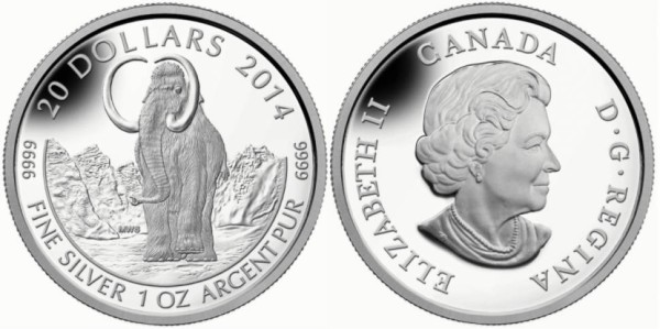 Канада 20 долларов 2014 год Мамонт