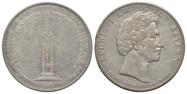 Бавария 1 талер 1835 монумент матери короля Отто I 