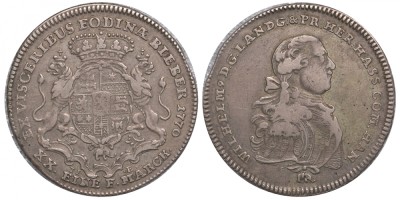Гессен-Кассель, управление Ганау-Мюнценберг 1/2 талера 1770 Вильгельм IX