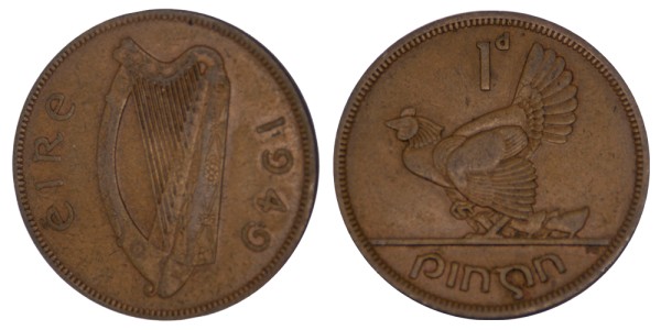 Ирландия, 1 пенни 1949 год