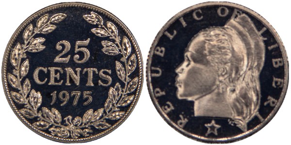 Либерия, 25 центов 1975 год