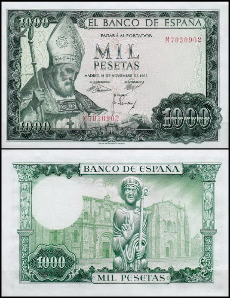 Испания 1000 песет 1965 (UNC Pick 151)