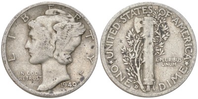 США, 10 центов 1940 год