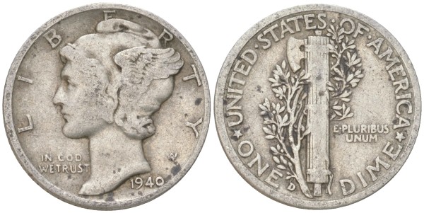 США, 10 центов 1940 год