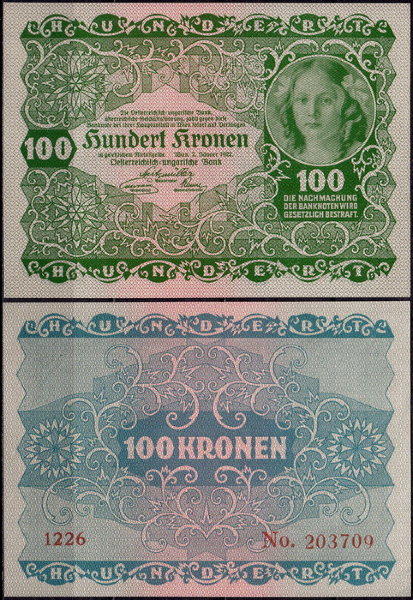 Австрия 100 крон 1922 (UNC Pick 77)