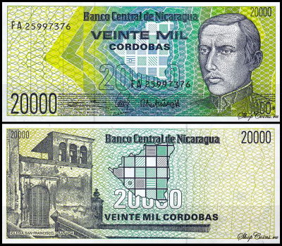 Никарагуа 20000 кордоба 1989 (UNC Pick 160)