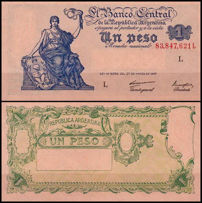 Аргентина 1 песо 1948-1951 (UNC Pick 257)