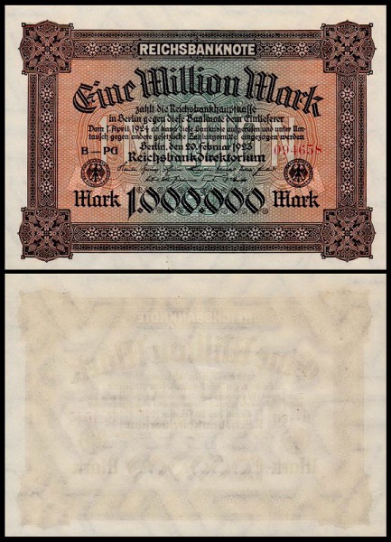 Германия 1.000.000 марок 1923 UNC P.86 Вариант 2