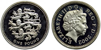 Англия, 1 фунт 2002 год, ПРУФ