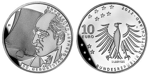 Германия, 10 евро 2012 J (PROOF) 150 лет со дня рождения драматурга Герхарта Гауптмана