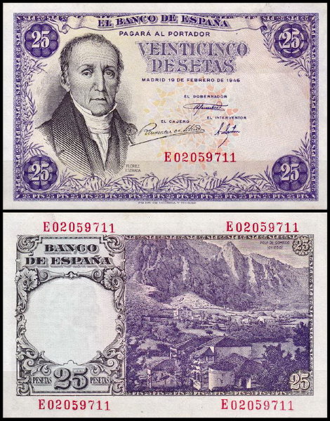 Испания 25 песет 1946 (AUNC Pick 130)