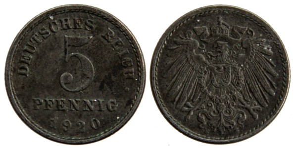 Германия, 5 пфеннингов 1920 год 