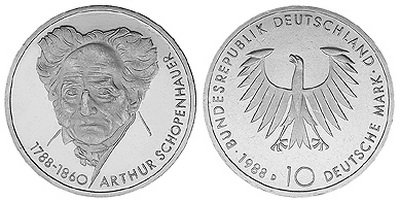 Германия, 10 марок 1988 год, Артур Шопенгауэр