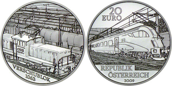 Австрия, 20 евро 2009 год, Железная дорога будущего, ПРУФ
