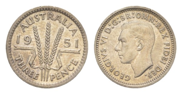 Австралия, 3 пенса 1951 год